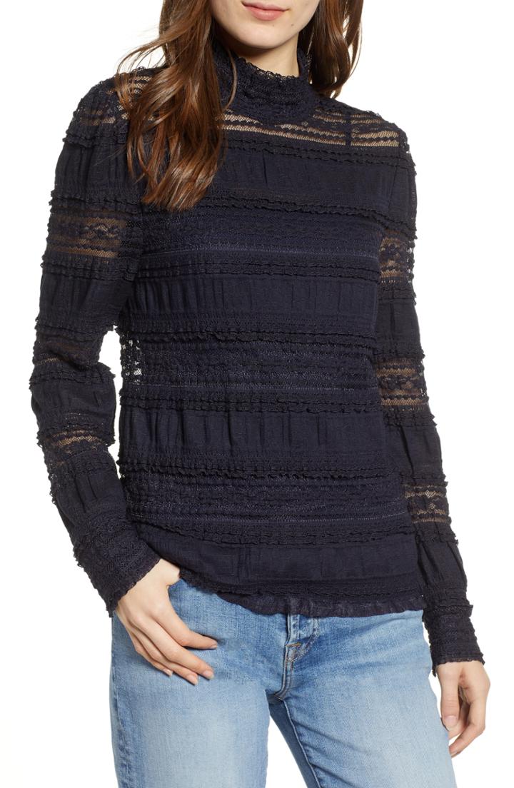 Women's Hinge Lace Inset Turtleneck, Size - Blue