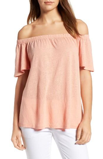 Women's Caslon Linen Blend Off The Shoulder Tee - Coral