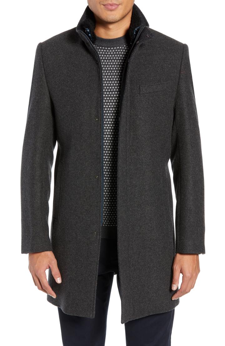 Men's Ted Baker London Cheago Slim Faux Shearling Funnel Neck Coat (l) - Grey