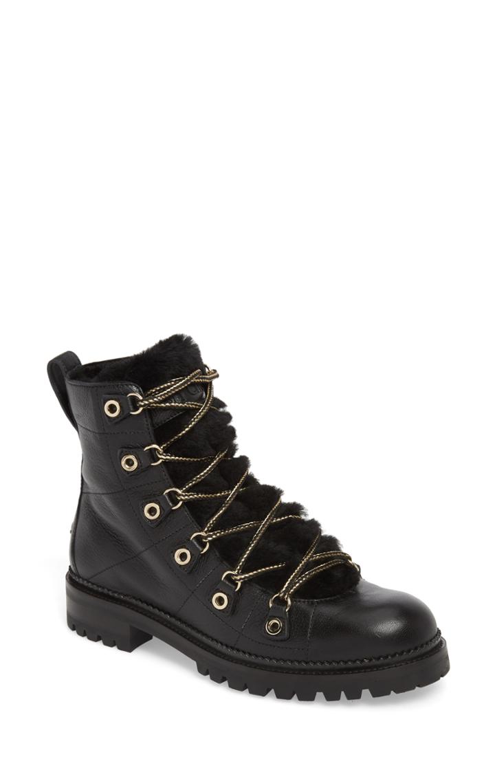 Women's Jimmy Choo Hillary Genuine Shearling Trim Combat Boot .5us / 34.5eu - Black