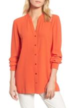 Women's Eileen Fisher Split Neck Silk Blouse, Size - Red