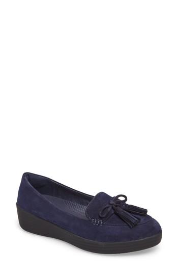 Women's Fitflop Tassel Bow Sneakerloafer(tm) Water Repellent Flat .5 M - Blue