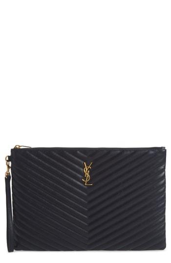 Saint Laurent Large Logo Matelasse Leather Pouch -