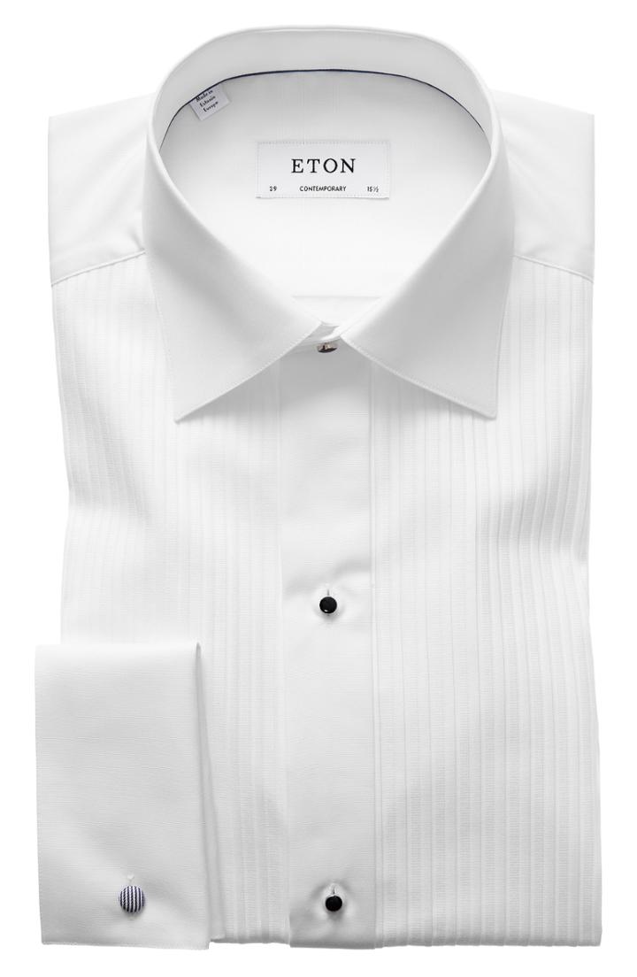 Men's Eton Contemporary Fit Pleated Bib Tuxedo Shirt - White