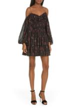 Women's Ulla Johnson Monet Metallic Floral Cold Shoulder Silk Blend Dress - Black