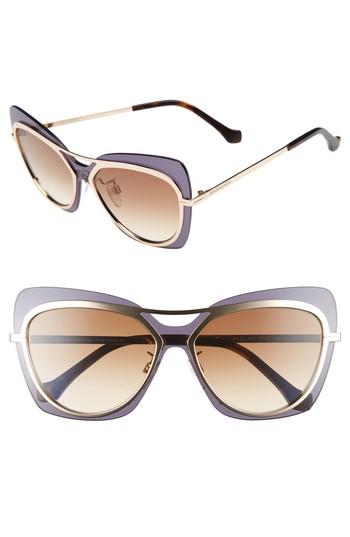 Women's Balenciaga 57mm Layered Butterfly Sunglasses - Rose Gold/ Havana/ Brown