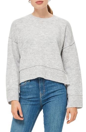 Women's Topshop Mo Seam Detail Popper Sweater Us (fits Like 0) - Grey