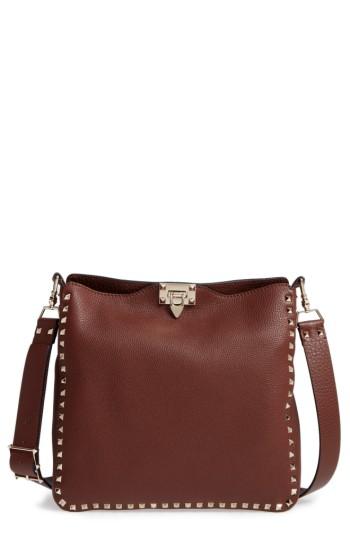 Valentino Garavani Vitello Rockstud Leather Hobo - Brown