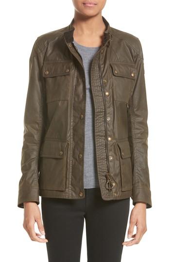 Women's Belstaff 'roadmaster' Waxed Cotton Coat Us / 44 It - Green