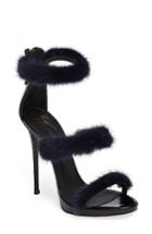 Women's Giuseppe Zanotti Genuine Mink Fur Triple Band Sandal M - Blue