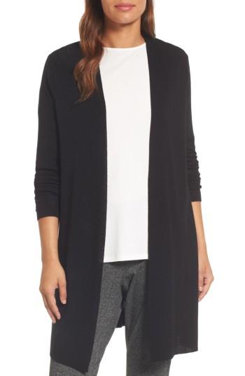 Women's Eileen Fisher Long Merino Wool Cardigan, Size - Black