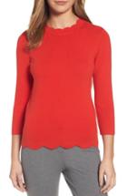 Petite Women's Halogen Scallop Edge Sweater P - Red