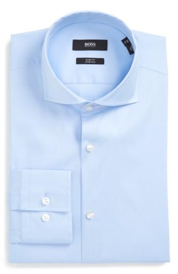 Men's Boss 'jason' Slim Fit Solid Stretch Dress Shirt .5 - Blue