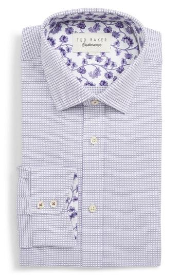 Men's Ted Baker London Jossle Trim Fit Check Dress Shirt - 32/33 - Purple
