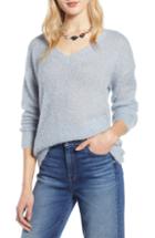 Petite Women's Halogen Fuzzy V-neck Sweater, Size P - Blue