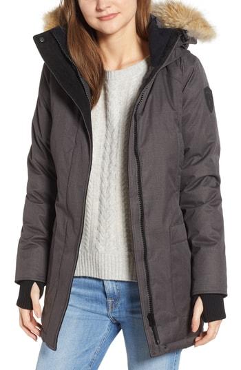 Women's Nobis Carla Hooded Down Parka With Genuine Coyote Fur Trim - Grey