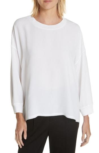 Women's Vince Rib Trim Silk Blouse - White