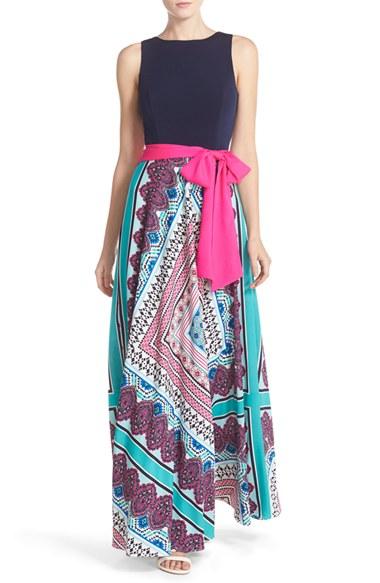 Women's Eliza J Jersey & Crepe De Chine Maxi Dress - Pink