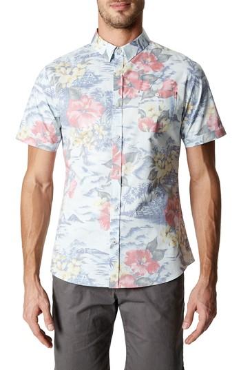 Men's 7 Diamonds Vacation Tropical Print Sport Shirt - Blue