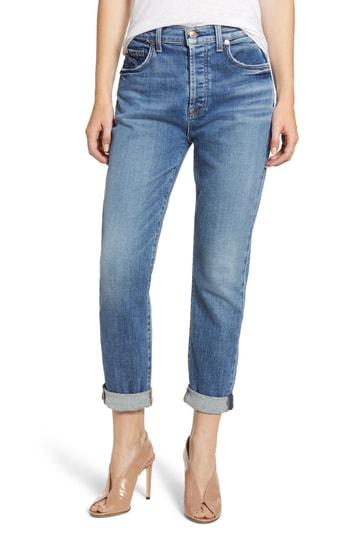 Women's 7 For All Mankind Josefina High Waist Rolled Hem Boyfriend Jeans - Blue