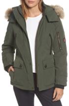 Women's Pendleton Bachelor Water Repellent Hooded Down Parka With Genuine Coyote Fur Trim - Green
