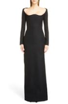 Women's Saint Laurent Long Sleeve Wool Gown Us / 36 Fr - Black