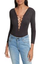 Women's T By Alexander Wang Lace-up Faux Suede Bodysuit