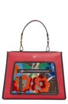 Fendi Small Runaway Floral Tappetino Leather Tote - Red