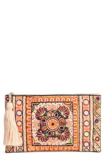 Sole Society Embroidered Zip Clutch - Pink