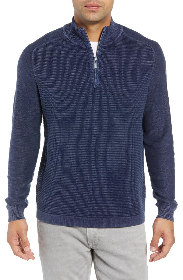 Men's Tommy Bahama Island Tide Half Zip Pullover, Size - Blue