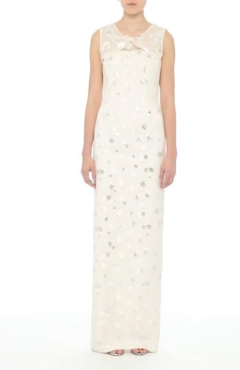 Women's St. John Evening Organza Cloque Fil Coupe Column Gown - Ivory