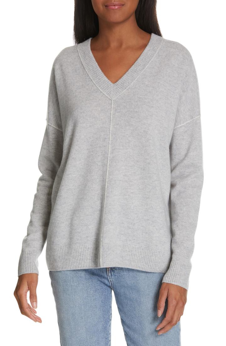 Women's Nordstrom Signature Cashmere Double V-neck Pullover - Grey
