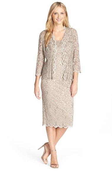 Women's Alex Evenings Lace Dress & Jacket - Beige