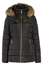 Women's Michael Michael Kors Puffer Coat With Detachable Hood And Faux Fur Trim - Black