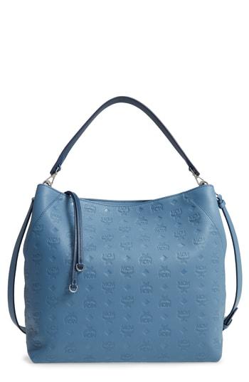Mcm Klara Monogrammed Leather Hobo Bag - Blue