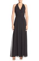 Women's Dessy Collection Ruched Chiffon V-neck Halter Gown - Black