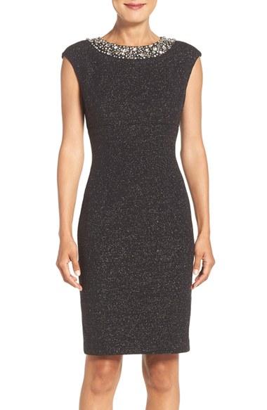Women's Eliza J Embellished Sparkle Knit Sheath Dress - Black