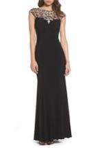 Women's Xscape Floral Yoke Jersey Gown - Black