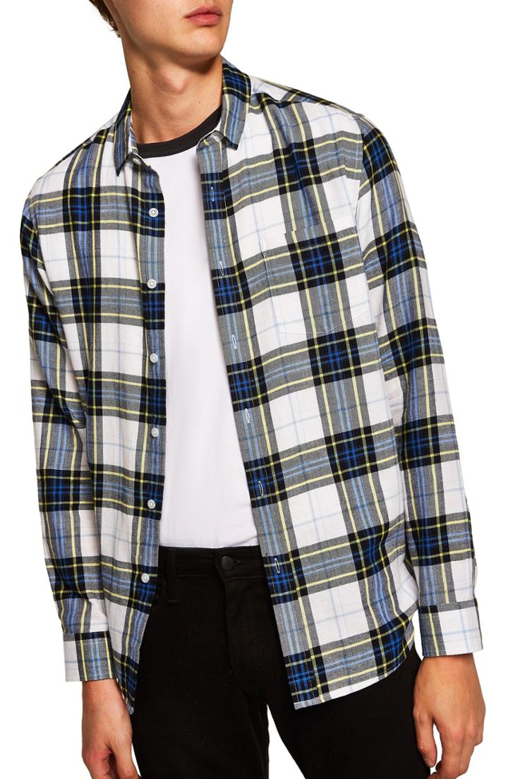 Men's Topman Classic Fit Check Print Woven Shirt - White