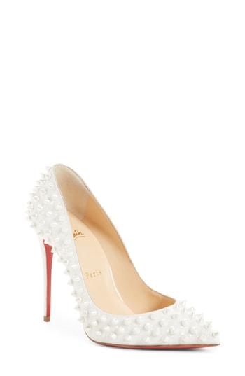 Women's Christian Louboutin 'follies' Spike Pointy Toe Pump .5us / 35.5eu - White