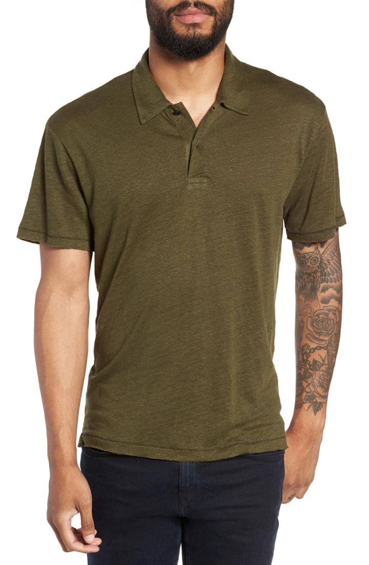 Men's Rag & Bone Owen Fit Linen Polo, Size Large - Green