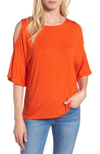 Petite Women's Caslon Cold Shoulder Flutter Sleeve Top P - Orange