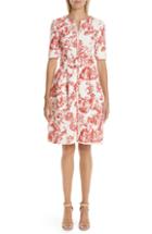 Women's Oscar De La Renta Toile Print Belted Zip Front Dress - Red
