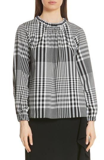 Women's Tibi Mix Gingham Cotton Blouse - Grey