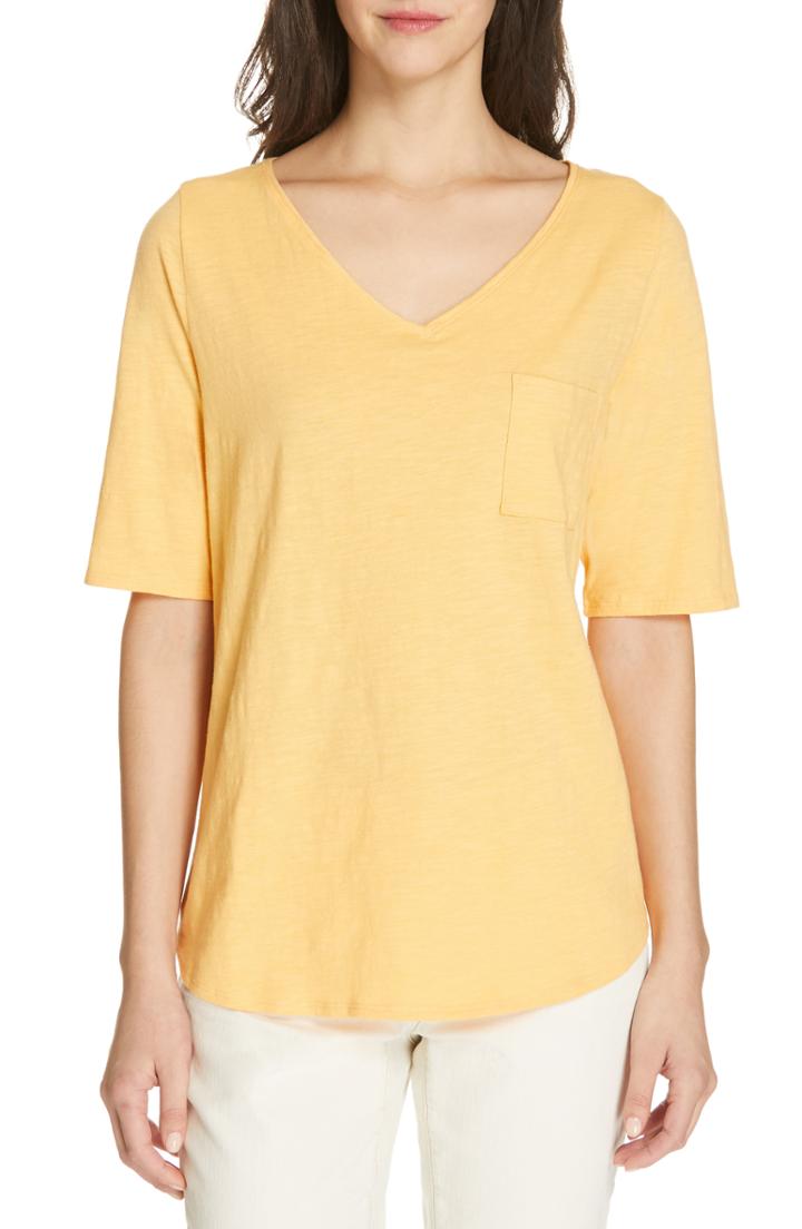 Women's Eileen Fisher V-neck Organic Cotton Tee - Orange