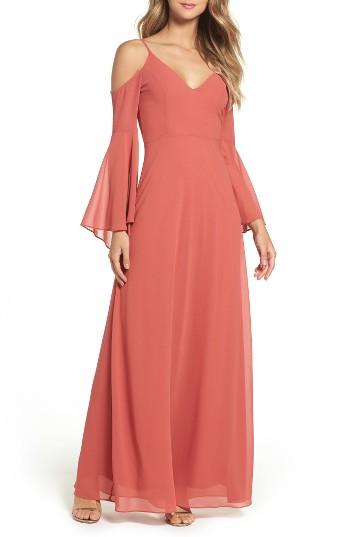 Women's Lulus Cold Shoulder Chiffon Maxi Dress - Orange