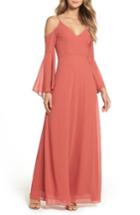 Women's Lulus Cold Shoulder Chiffon Maxi Dress - Orange