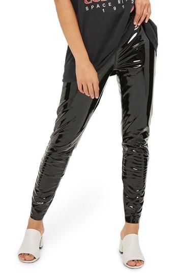 Women's Topshop Percy Vinyl Leggings Us (fits Like 0) - Black