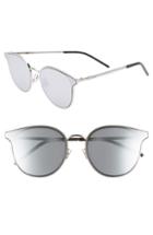 Women's Saint Laurent 64mm Oversize Flat Front Round Sunglasses - Silver/ Silver
