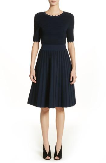 Women's Lela Rose Scallop Trim Stripe Dress - Blue